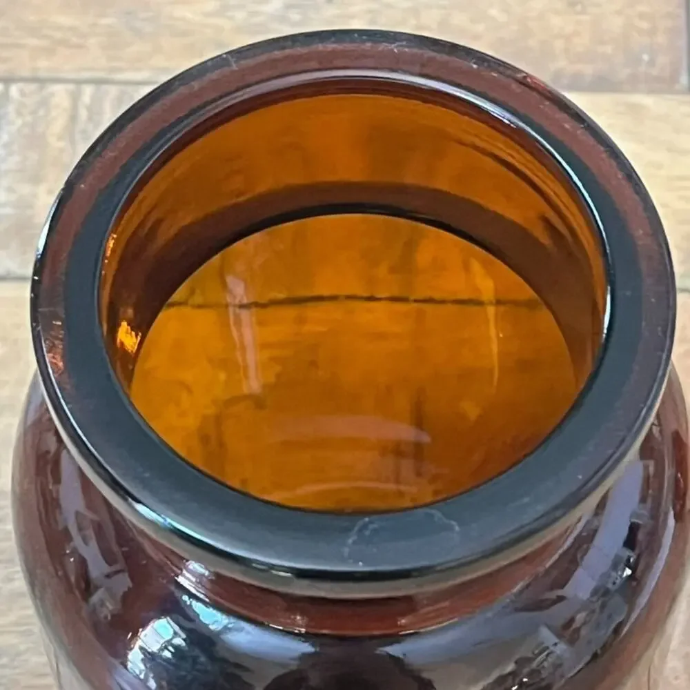 Vintage Belgium Brown Amber Glass Container Apothecary Jar Bubble Lid